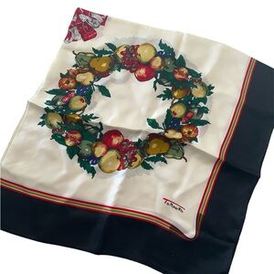 Talbots Ivory Silk holiday Scarf with Wreaths